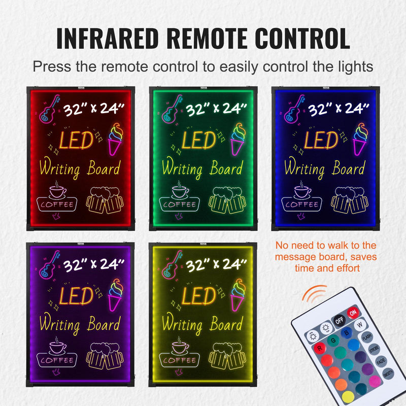VEVOR LED Message Writing Board, 32"x24" Illuminated Erasable Lighted Chalkboard, Neon Effect