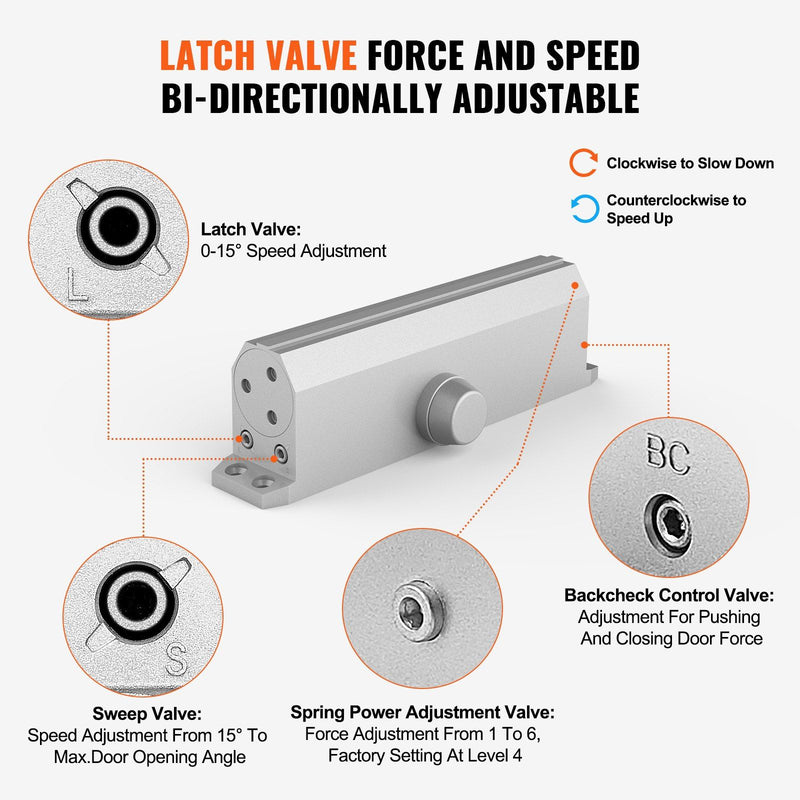 VEVOR Door Closer, Automatic Door Closer Commercial or Residential Use for Door Weights 265 Lbs