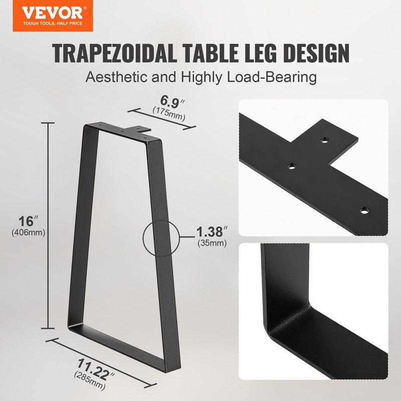 VEVOR 16 inch Trapezoid Steel Table Legs, Replacement Furniture Legs Set of 2 for DIY Coffee Tables