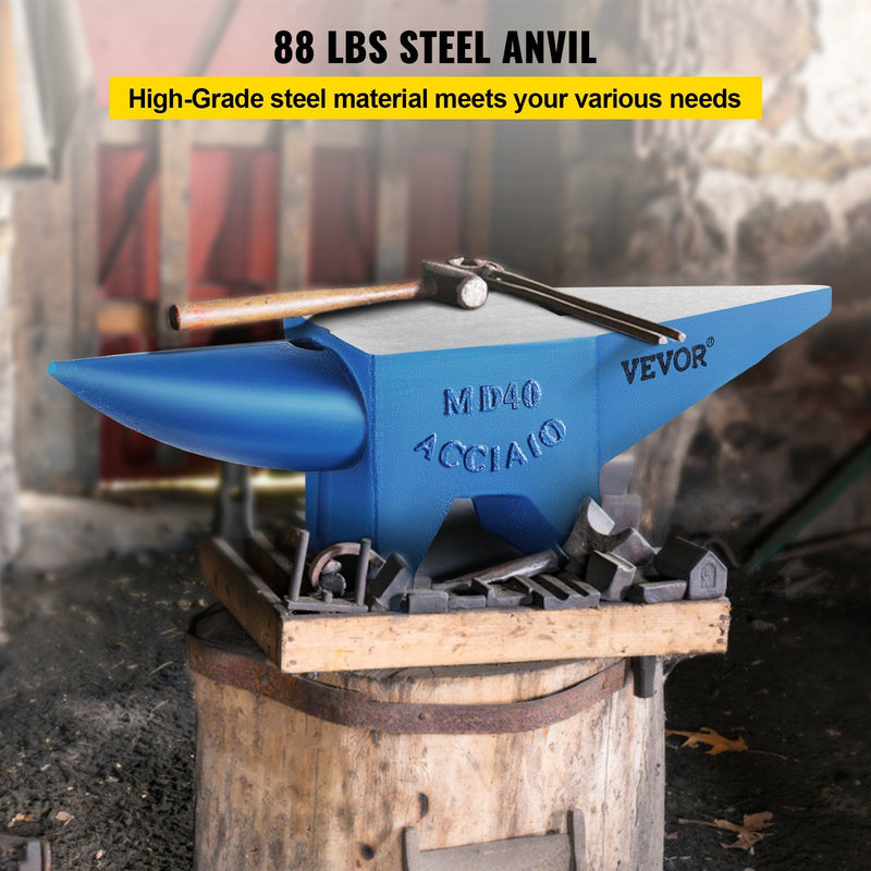 VEVOR Single Horn Anvil 88Lbs Steel Anvil Blacksmith Forge Steel Tools and Equipment