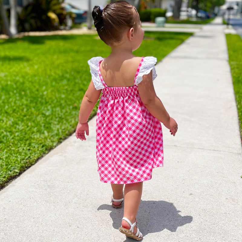 Girls Gingham Eyelet Ruffle Spring/Summer Party Easter Dress-2