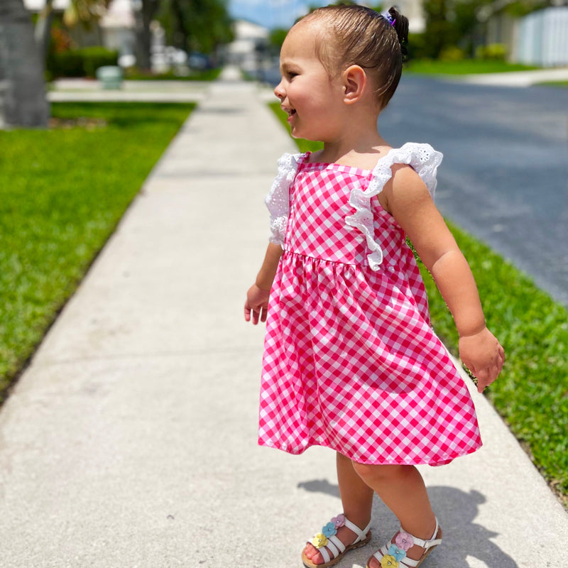 Girls Gingham Eyelet Ruffle Spring/Summer Party Easter Dress-1