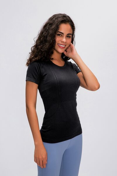 Round Neck Short Sleeve Active T-Shirt-0