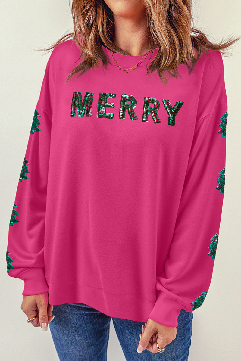 MERRY Christmas Tree Sequin Patchwork Sweatshirt-0