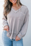 Eden Raw Edge Detail Waffle Knit V Neck Top-0