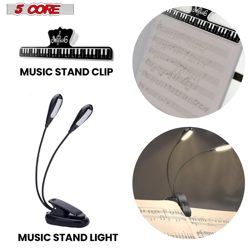 5 Core Music Stand, 2 in 1 Dual-Use Adjustable Folding Sheet Stand Pink / Metal Build Portable Sheet Holder / Carrying Bag, Music Clip and Stand Light Included - MUS FLD PNK-2