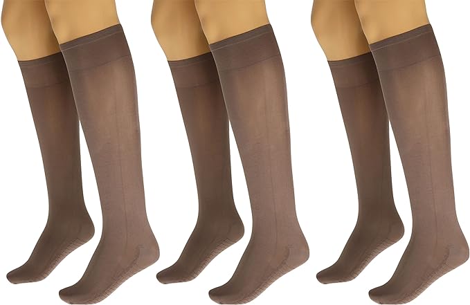 3 Pairs - Massage Sheer Knee Socks for Women with Reinforced Toe and Base Knee High Stockings-2