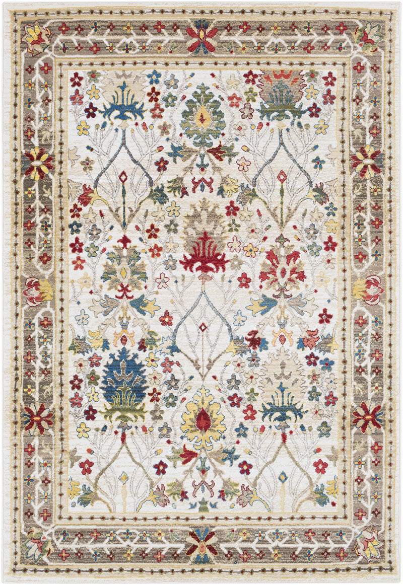 Neola White/Brown Damask Area Rug-5