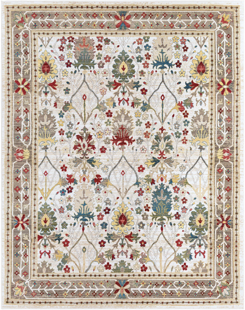 Neola White/Brown Damask Area Rug-1