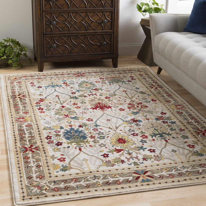 Neola White/Brown Damask Area Rug-4