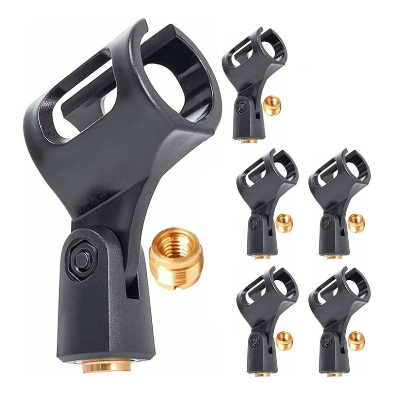 5 Core Microphone Clip Holder 6 Pieces Barrel Style with Screw Adapters 5/8 to 3/8 Inch-0