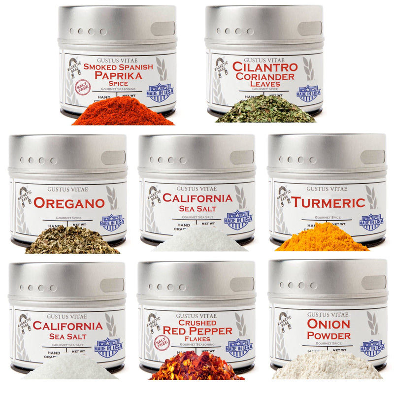 Pantry Starter Kit | Essential Spices, Seasonings, Salts | 8 Magnetic Tins | Gustus Vitae-0