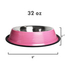 Ribbed No Tip Non Skid Colored Stainless Steel Bowl - Carnation Pink-4
