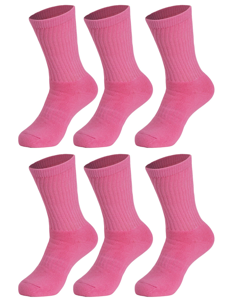 6 Pairs - Casual Cotton Crew Socks for Women Solid Color Breathable Sport Socks Size 9-11-7