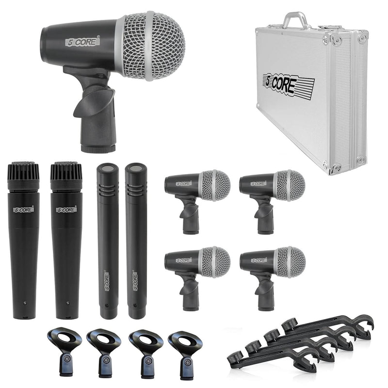 5Core Drum Mic Kit 9 Pcs Kick BassTom Snare Dynamic Mics Instrument Microphone Set BLACK-0