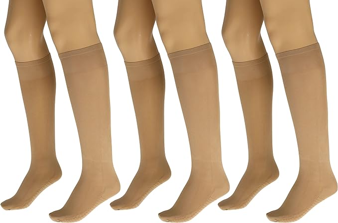 3 Pairs - Massage Sheer Knee Socks for Women with Reinforced Toe and Base Knee High Stockings-3