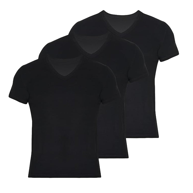 3 Pack - V Neck T Shirts for Men Rayon Made from Bamboo Tees Breathable Undershirts-0