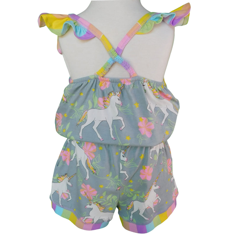 AnnLoren Little Big Girls Jumpsuit Magical Unicorn Rainbows Spring One Pc Boutique Clothing-1