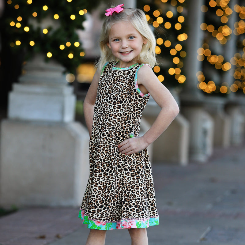AnnLoren Little & Big Girls Spring Leopard Rose Floral Sleeveless Boutique Dress-4