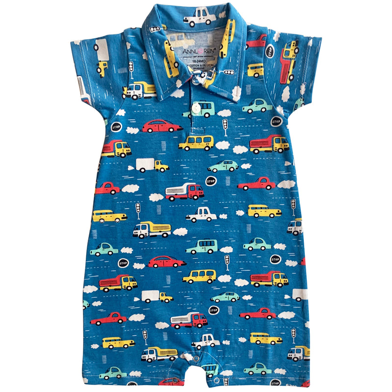 AnnLoren Automobile Cars Trucks Spring Collar Baby Boys Romper Toddler Jumpsuit-0