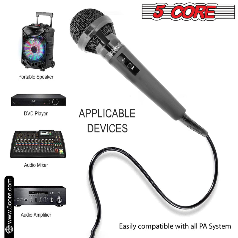 5 Core Karaoke Microphone Dynamic Vocal Handheld Mic Cardioid Unidirectional Microfono w On and Off Switch Includes XLR Audio Cable and Bag -MIC 260-7