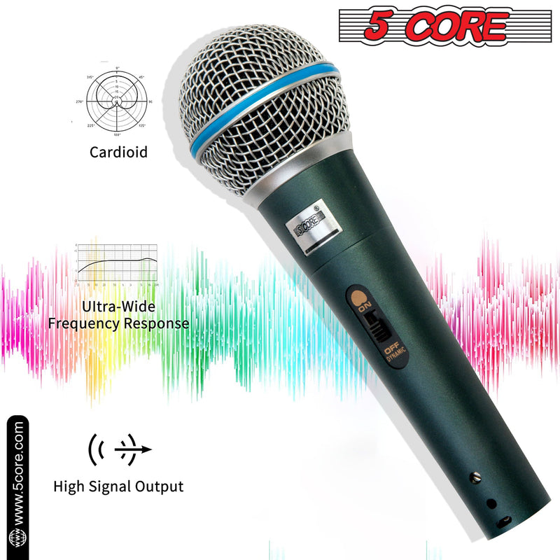 5 Core Microphone Karaoke XLR Wired Professional Studio Mic w ON/OFF Switch Integrated Pop Filter Dynamic Cardioid Unidirectional -BETA-6