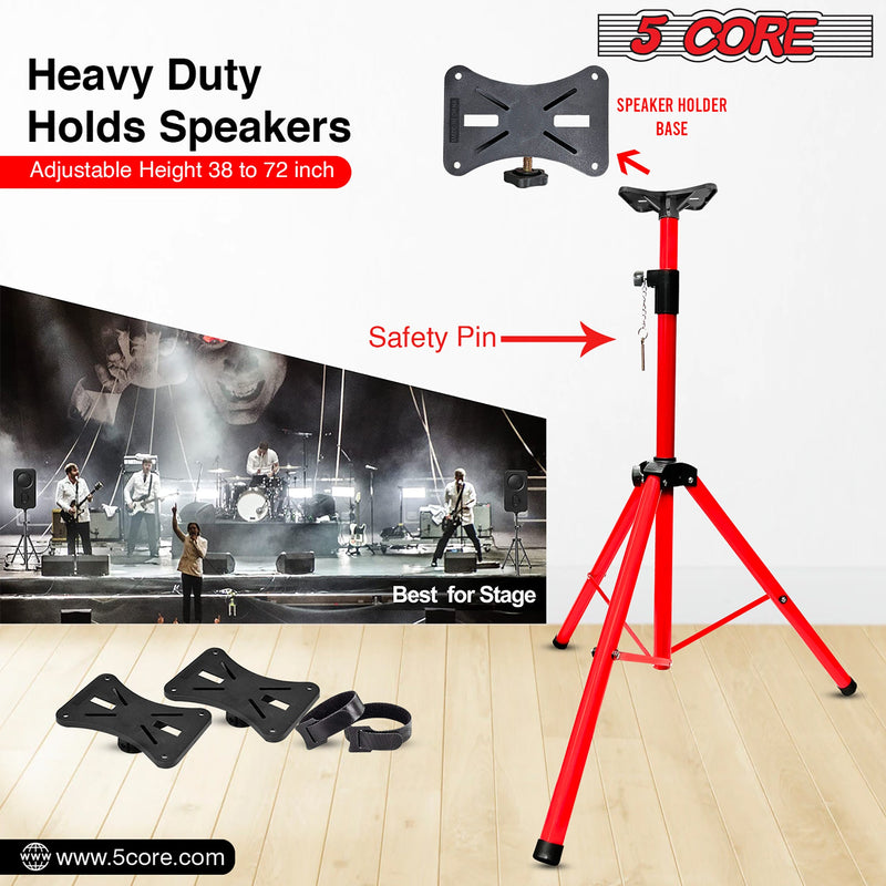 5 Core Speakers Stands 1 Piece Red Heavy Duty Height Adjustable Tripod PA Speaker Stand For Large Speakers DJ Stand Para Bocinas Includes Carry Bag- SS HD 1 PK RED BAG-12