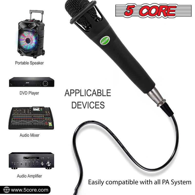 5 Core Microphone Karaoke XLR Wired Professional Dynamic w Pop Filter Cardioid Unidirectional Pickup w Cable Mic Holder Mini Tripod -MIC CROWN-2