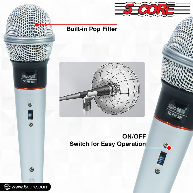 5 Core Microphone Karaoke XLR Wired Mic Professional Studio Microfonos w ON/OFF Switch Pop Filter Cardioid Unidirectional Pickup Handheld -PM 305-1