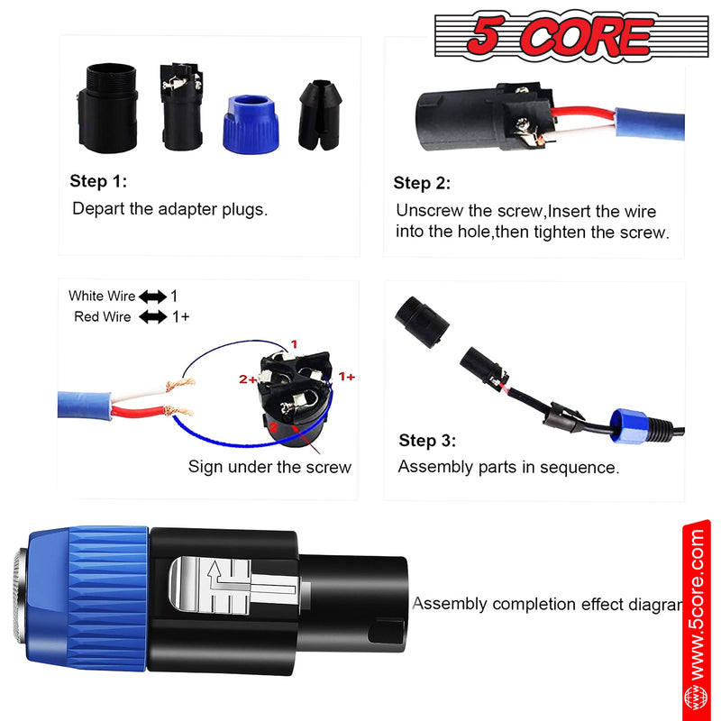 5 Core 2Pcs Speakon To 1/4 Adapter Connector, Upgraded 1/4 Female To Male Connector Speaker SPKN ADP 2PCS-10