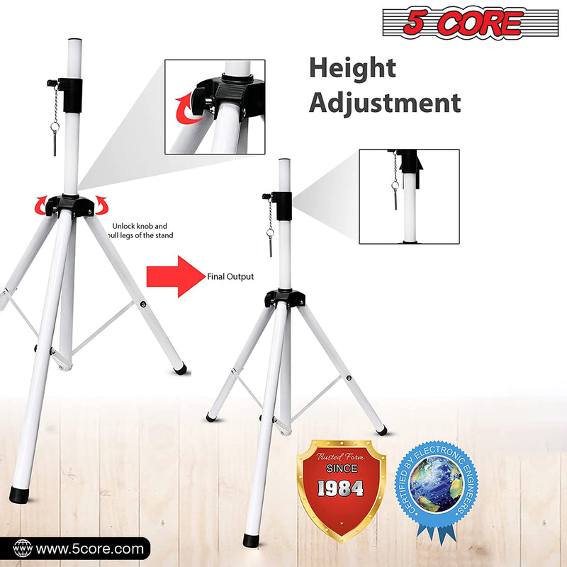 5 Core Speakers Stands 1 Piece White Height Adjustable Tripod PA Monitor Holder for Large Speakers DJ Stand Para Bocinas - SS ECO 1PK WH WoB-5