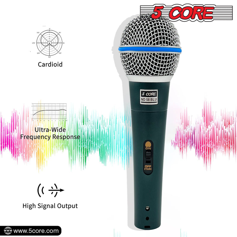 5 Core Microphone Pro Neodymium Dynamic Mic XLR Audio Cardiod Karaoke w/ Mic Clip ND 58 BLU-1