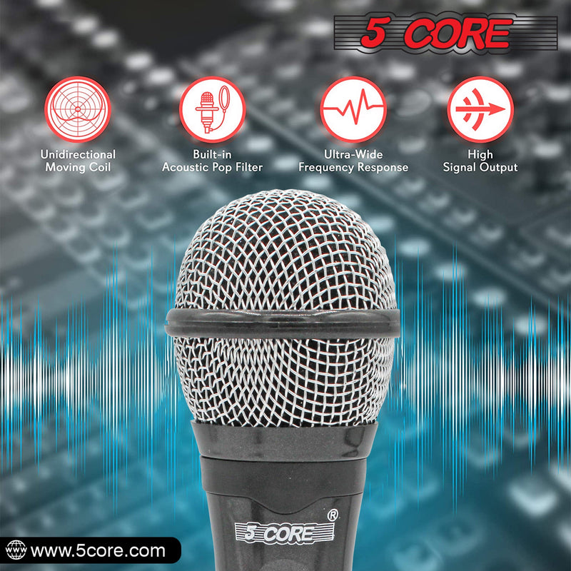 5 Core Karaoke Microphone Dynamic Vocal Handheld Mic Cardioid Unidirectional Microfono w On and Off Switch Includes XLR Audio Cable Mic Holder -PM 600-6