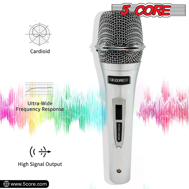 5 Core Microphone Professional Dynamic Karaoke XLR Wired Mic w ON/OFF Switch Pop Filter Cardioid Unidirectional Pickup Micrófono -ND 909 CHROME-1