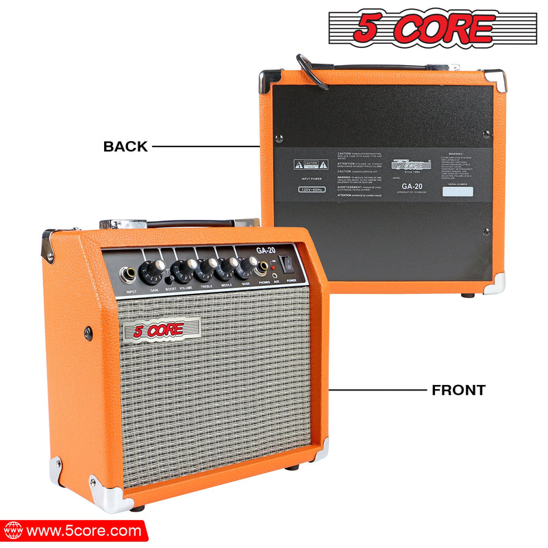 5 Core Guitar Amplifier Mini Bass Electric Guitar Amp 20W Portable Guitar Amp w Aux Input Volume Bass Treble Control -GA 20 ORG-1