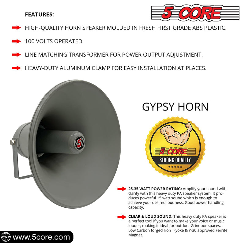 5 Core Indoor Outdoor PA Horn Circular Speaker 12" 35W Power Loud Sound Driver Horns w/ 400Hz-5KHz Frequency 8 Ohm Weatherproof Vehicle SIREN -UHC 300-15