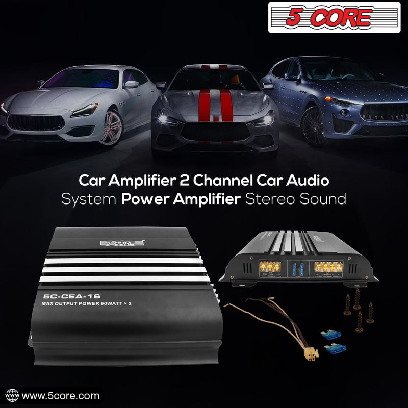 5 Core Car Amplifier 1800W Dual Channel Amplifiers Car Audio w MOSFET Power Supply Premium Amp with EQ Control Compact Car Audio System -CEA-16-10