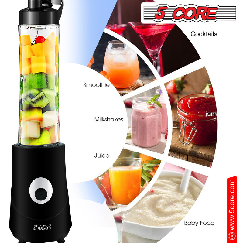 5 Core Personal Blender 20 Oz Capacity BPA Free Food Processor w 600ml Portable Travel Bottle 160W Electric Motor Powerful Food Processor -5C421-5