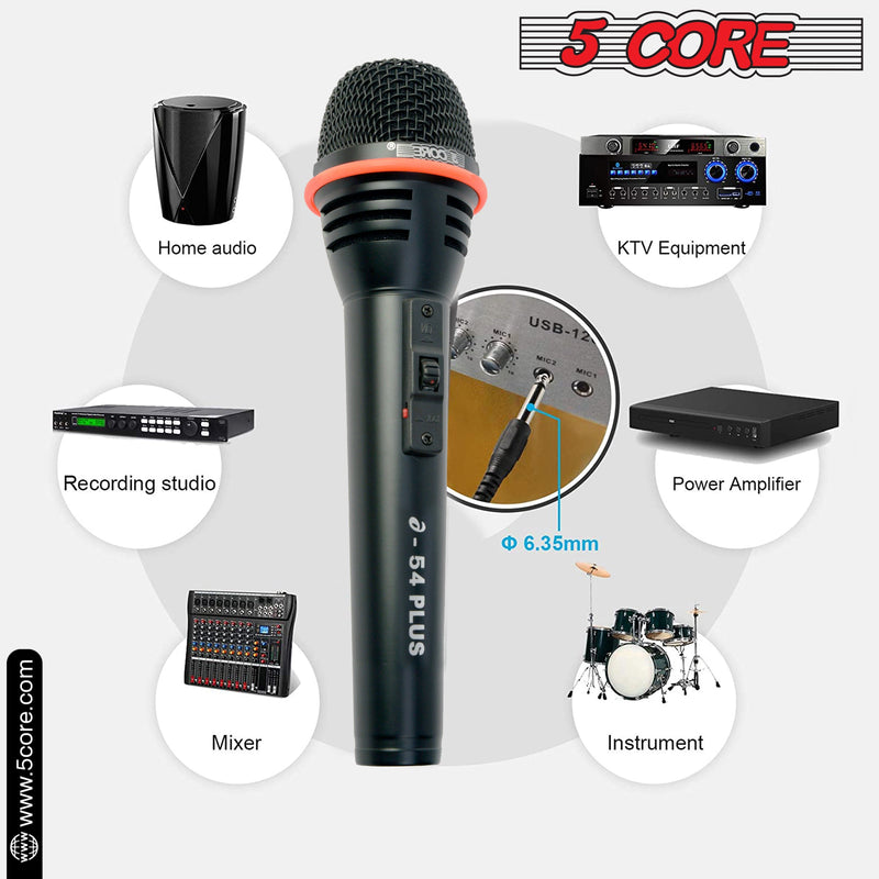 5 Core XLR Dynamic Cardioid Professional Microphone Black| Shock-Mounted Cartridge, Steel Mesh Grille and Built-in Pop Filter| Karaoke Mic W/ 16ft Cable + Clip, Black Carry Bag - A-54-9