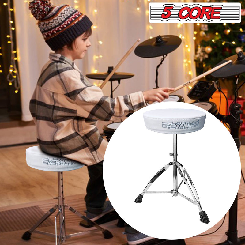 5 Core Drum Throne Height Adjustable Guitar Stool Thick Padded Memory Foam DJ Chair Seat with Anti Slip Feet Multipurpose Musician Chair for Adults and Kids Drummer Cello Guitar Player - DS CH WH-16