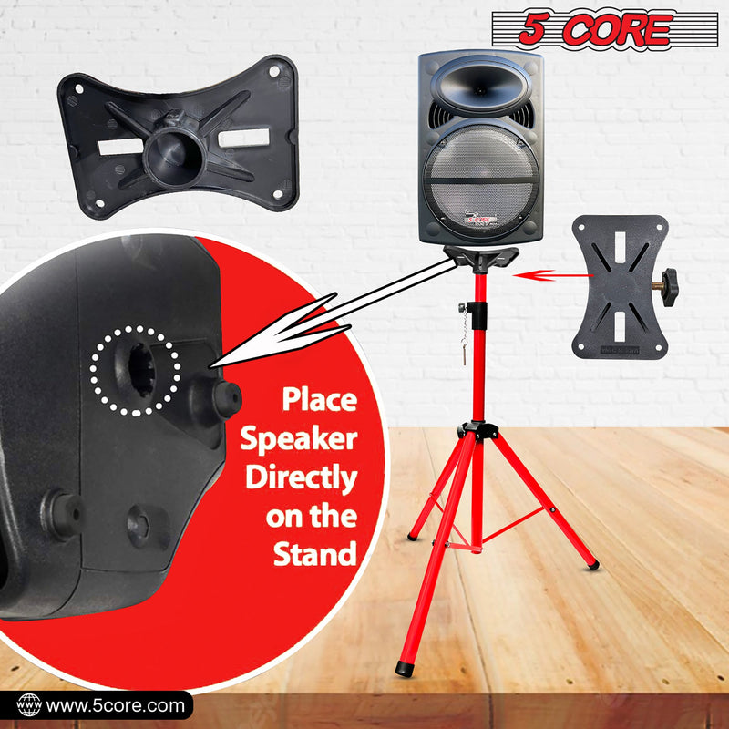 5 Core Speakers Stands 1 Piece Red Heavy Duty Height Adjustable Tripod PA Speaker Stand For Large Speakers DJ Stand Para Bocinas Includes Carry Bag- SS HD 1 PK RED BAG-13