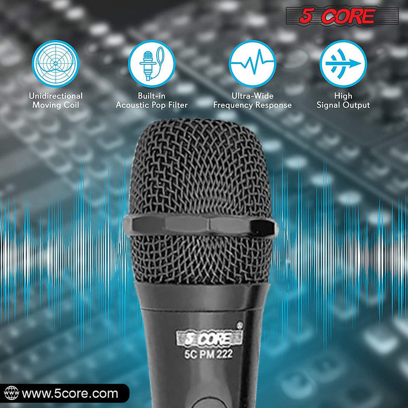 5 Core Karaoke Microphone Dynamic Vocal Handheld Mic Cardioid Unidirectional Microfono w On and Off Switch Includes XLR Audio Cable Mic Holder -PM-222-1