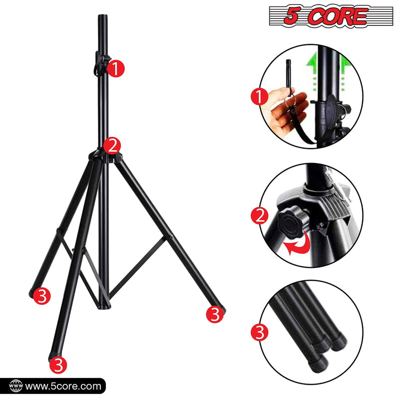 5 Core Speakers Stands 1 Piece Black Height Adjustable Tripod PA Monitor Holder for Large Speakers DJ Stand Para Bocinas - SS ECO 1PK BLK WoB-7