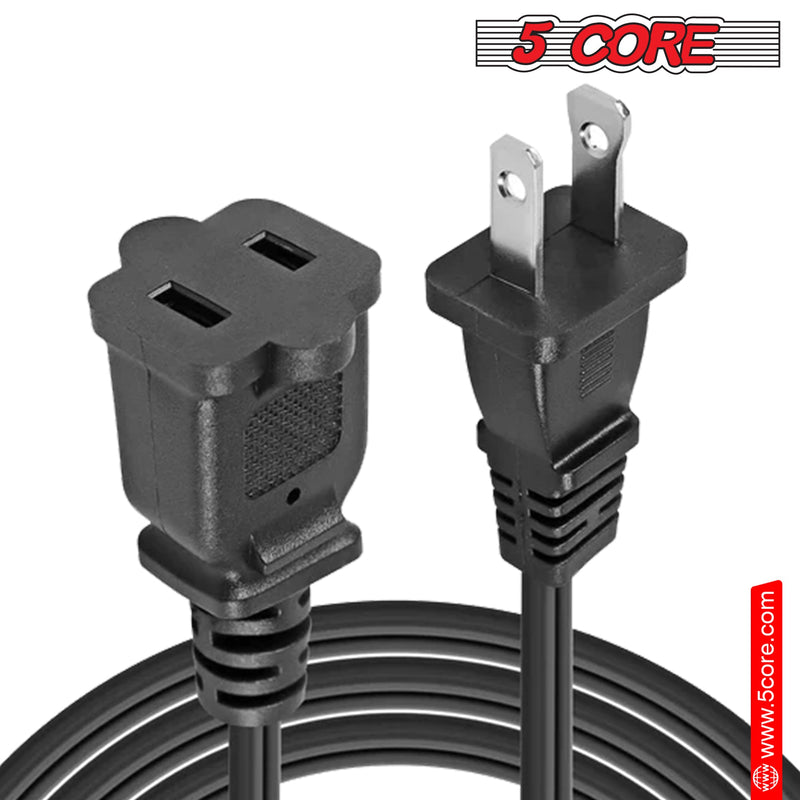 5 Core 2 Prong Extension Cord 12ft Durable Two Prong Extension Cable US AC 2 Prong Christmas Light Extension Cord Outdoor Plug Extender -EXC BLK 12FT-1