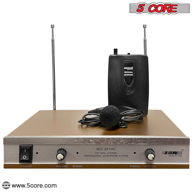 5 Core Dual Channel Wireless Microphone System w Headset Microphone for Speaking Portable Cordless VHF Microfone System Microfono Profesional -WM 301 HC-7
