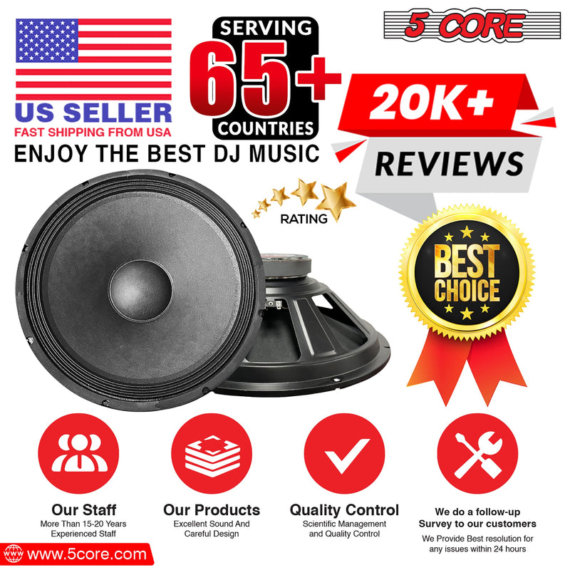 5 Core 15 Inch Subwoofer Speaker 250W RMS Full Range DJ Sub Woofer Systems 8 Ohm 60 OZ Magnet Raw Replacement Stereo Subwoofers -FR 15 140 MS-15