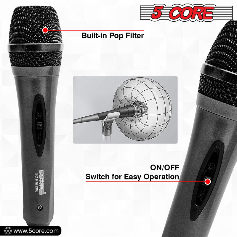 Microphone Pro Microfono Dynamic Mic XLR Audio Cardiod Vocal Karaoke 5Core PM-286-7