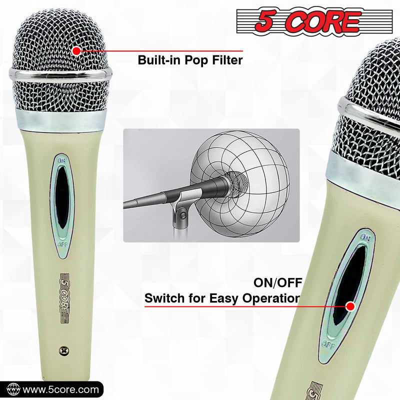 5 Core Microphone Karaoke XLR Wired Mic Professional Studio Microfonos w ON/OFF Switch Pop Filter Dynamic Cardioid Unidirectional Pickup -PM 286 WH-7