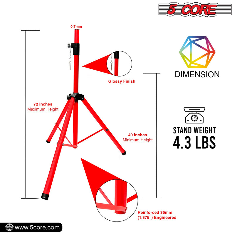 5 Core Speakers Stands 1 Piece Red Height Adjustable Tripod PA Monitor Holder for Large Speakers DJ Stand Para Bocinas - SS ECO 1PK RED WoB-5