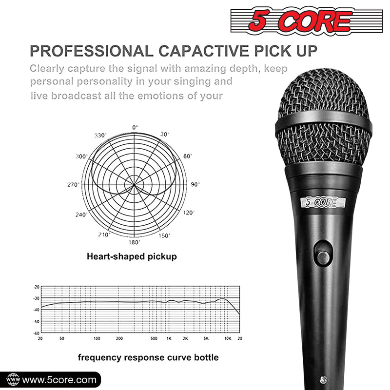 5 Core Microphone Professional Dynamic Karaoke XLR Wired Mic w ON/OFF Switch Pop Filter Cardioid Unidirectional Pickup Micrófono -ND 58 BLK-4